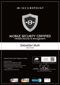 Das Bild zeigt das Zertifikat "Securepoint Mobile Security Certified".