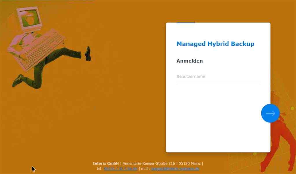 Das Bild zeigt den Login-Bildschirm des Managed Hybrid Backups.