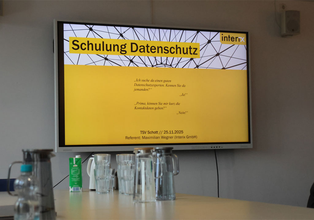 Das Bild zeigt eine Folie der PowerPoint-Präsentation von der Datenschutzschulung beim TSV Schott aus Mainz.